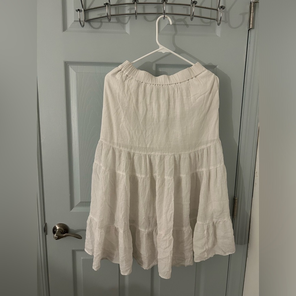 White Flowy Tiered Midi Skirt